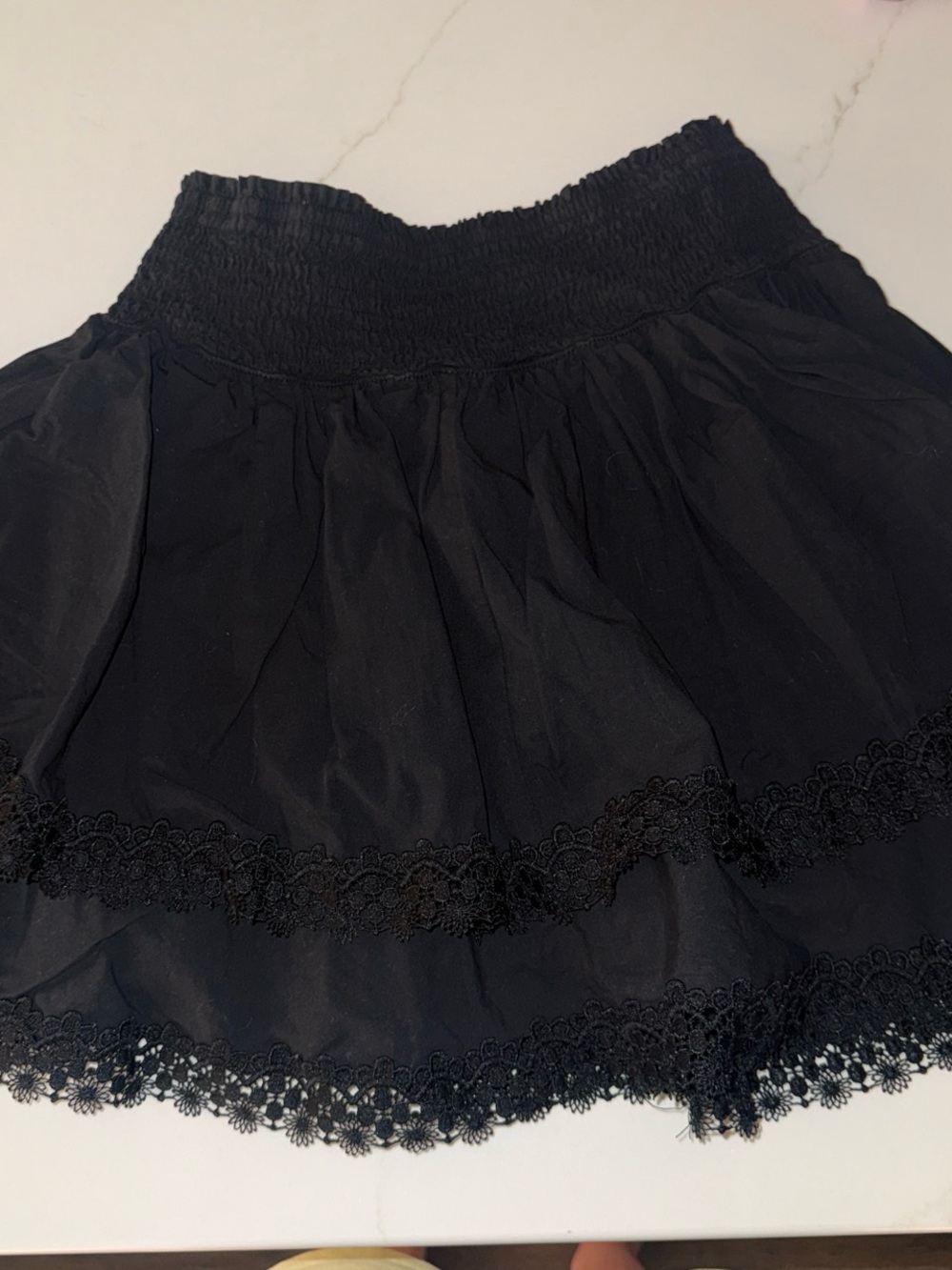 Pink Lily Black Mini Skirt with Lace Trim